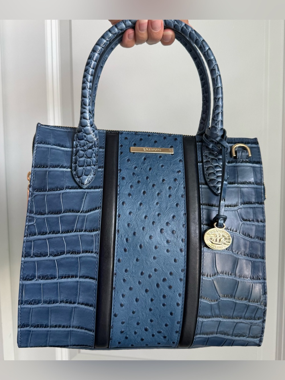 Brahmin Small Caroline Satchel Retro Blue Skye Leather - Picture 9 of 9